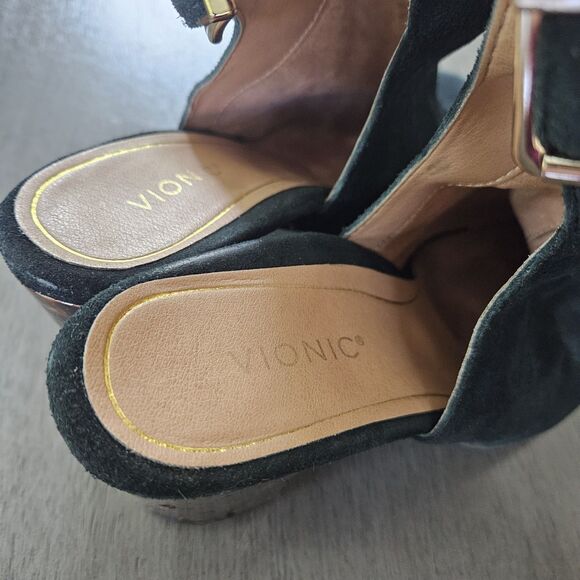 Vionic Lacey Tortoise Heeled Boot Womens 8.5 Black Suede Ankle Open Slingback - Picture 3 of 7